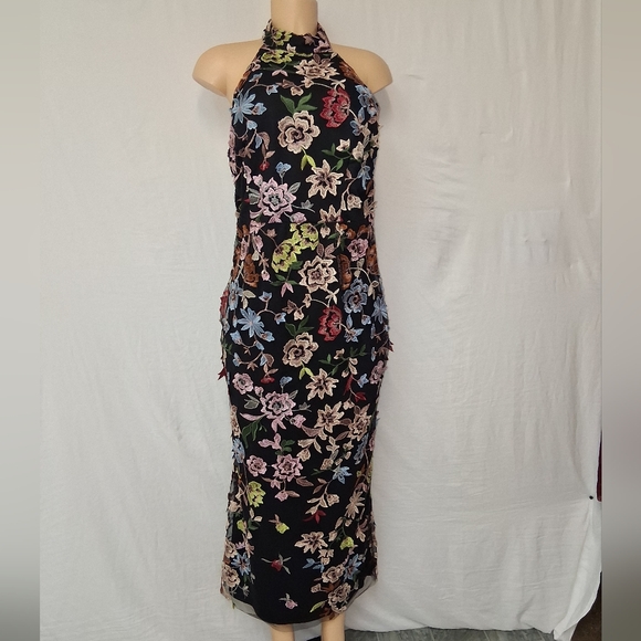 Lulu's Black Floral Backless Maxi Dress Size L - Picture 3 of 16